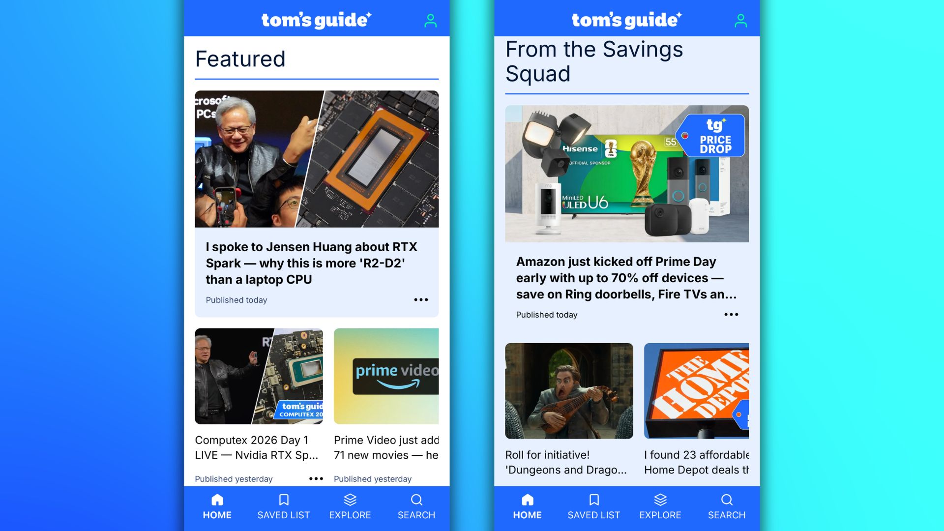 Tom's Guide app screens