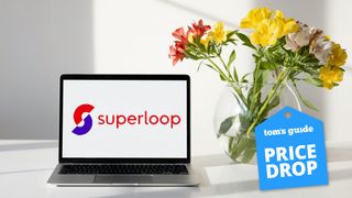 Laptop with Superloop logo on it and Tom&#039;s Guide Price Drop badge on bottom right corner