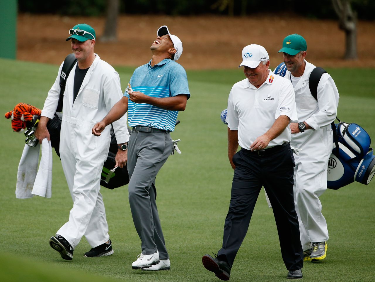 Tiger Woods laughing Masters practice Mark O&#039;Meara