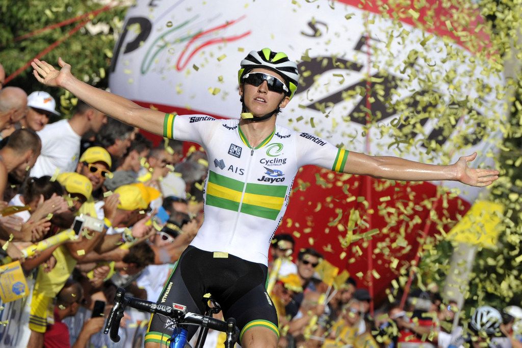 Jai Hindley (Australia) celebrates winning the 2016 GP Capodarco - Comunit&agrave; di Capodarco