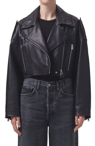 Remi Crop Leather Biker Jacket