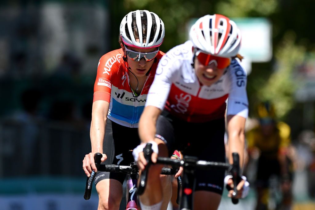 REGGIO EMILIA ITALY JULY 05 Christine Majerus of Luxembourg and Team SD Worx crosses the finish line during the 33rd Giro dItalia Donne 2022 Stage 5 a 1261km stage from Carpi to Reggio Emilia GiroDonne UCIWWT on July 05 2022 in Reggio Emilia Italy Photo by Dario BelingheriGetty Images