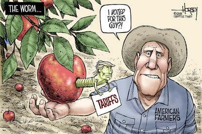 Political cartoon U.S. Trump farmers tariffs agriculture economy