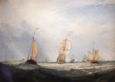 Helvoetsluys Ships Going out to Sea, painted by JMW Turner in 1832, had the red buoy added at the last minute.