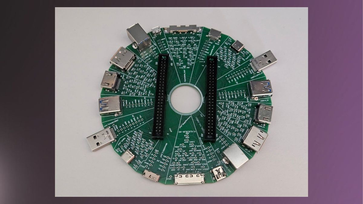 A picture of a USB tester with 12 different connector types.