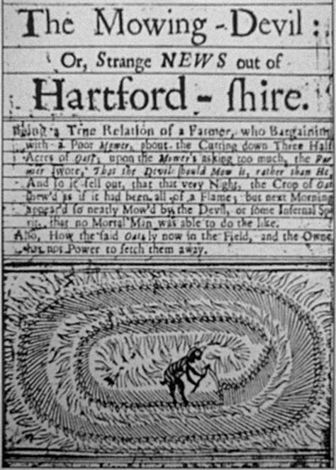 The first report of a supposed crop circle comes from a 1678 book called 