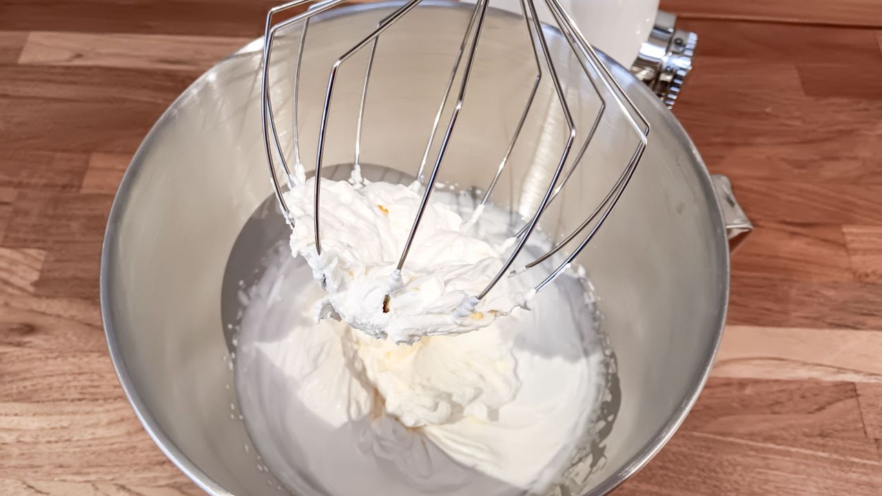 Cream whipped in a Cuisinart Precision stand mixer