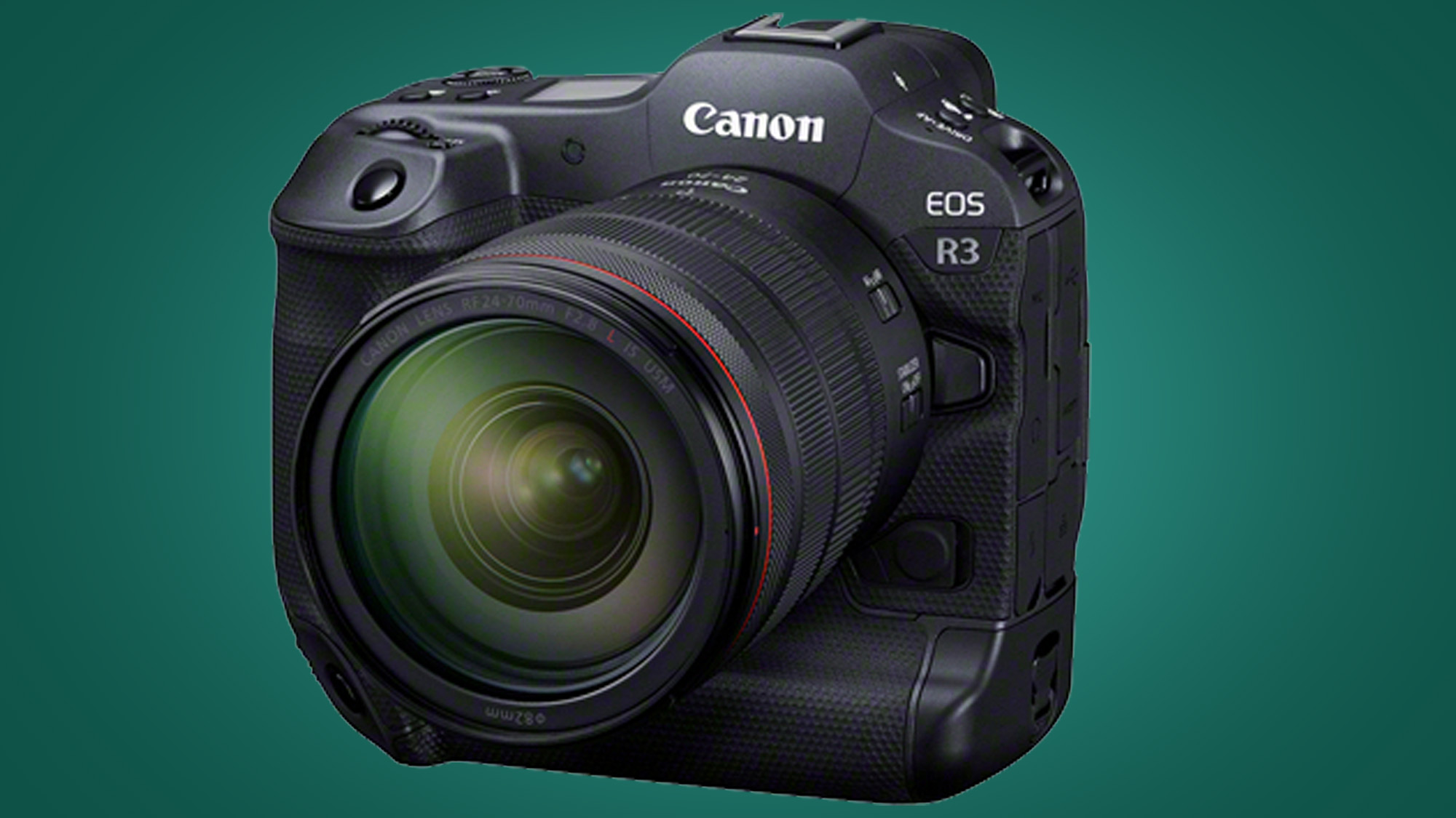 The front of the Canon EOS R3 mirrorless camera