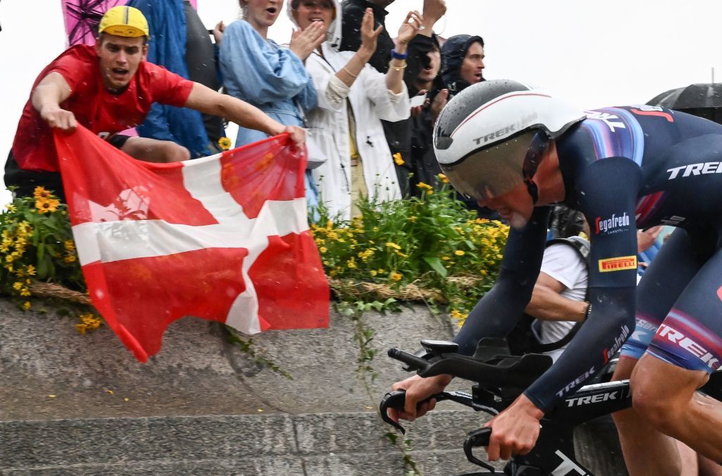 TrekSegafredo teams Danish rider Mads Pedersen cycles during the 1st stage of the 109th edition of the Tour de France cycling race 132 km individual time trial stage in Copenhagen in Denmark on July 1 2022 Photo by Marco BERTORELLO AFP Photo by MARCO BERTORELLOAFP via Getty Images