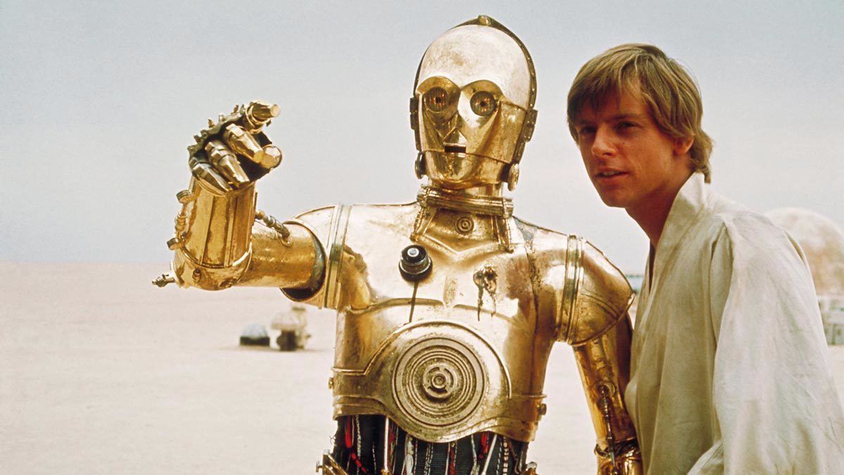 C-3PO and Luke Skywalker in Star Wars Episode IV: A New Hope