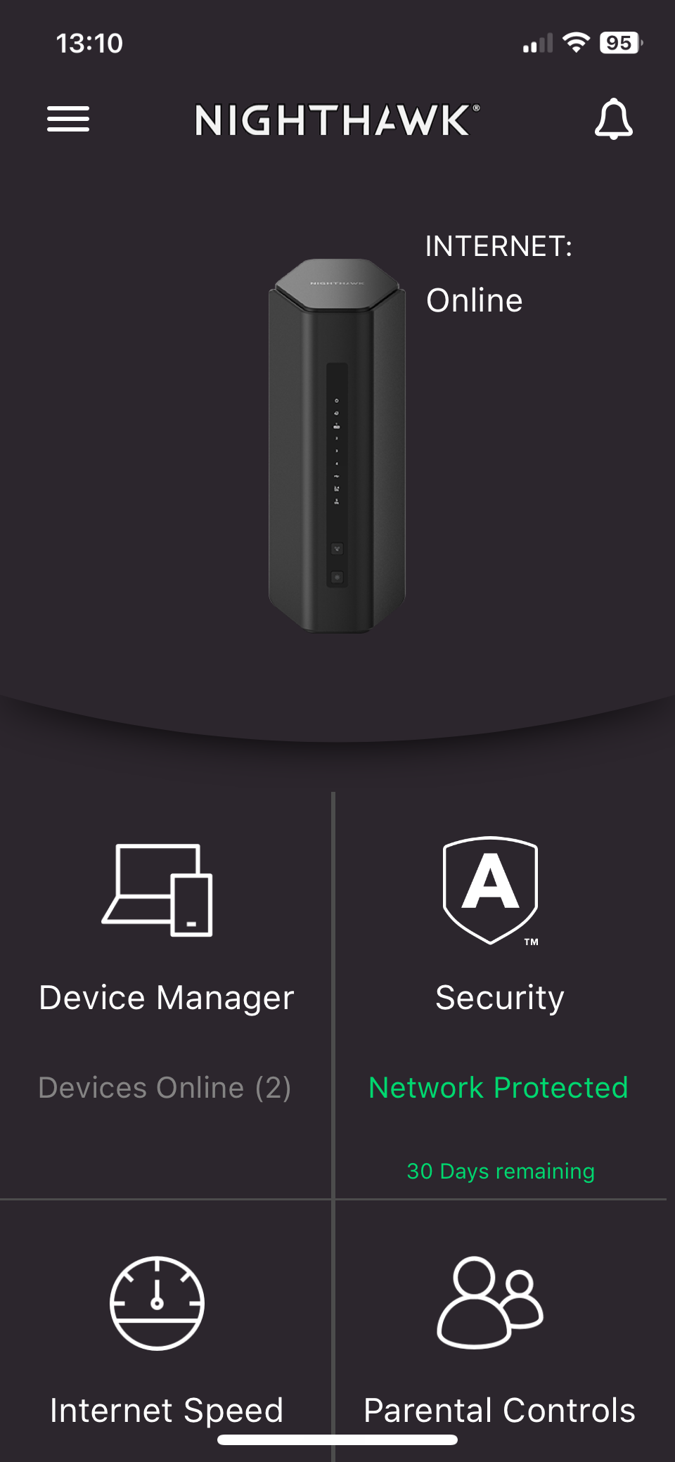 Netgear app home page