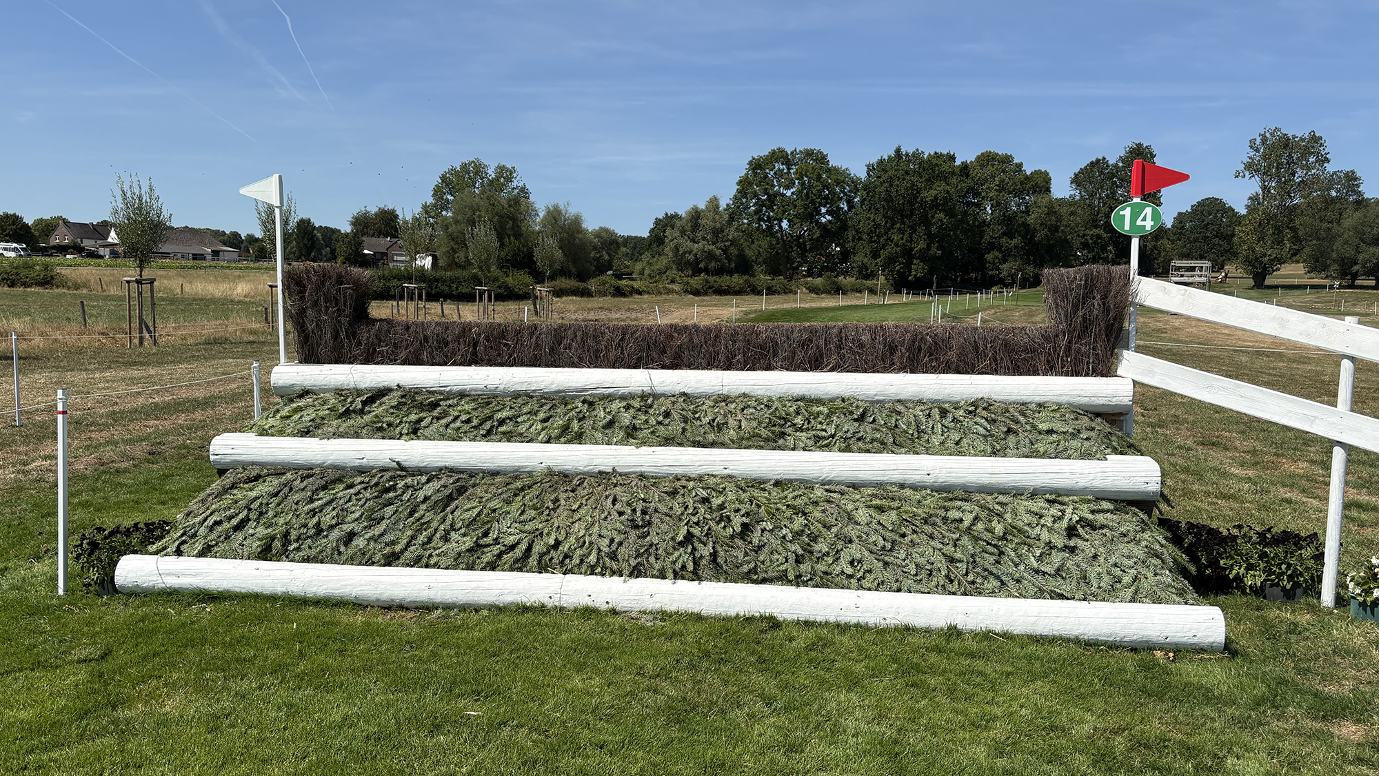 A steeplechase-style fence on the eventing World Championships cross-country course