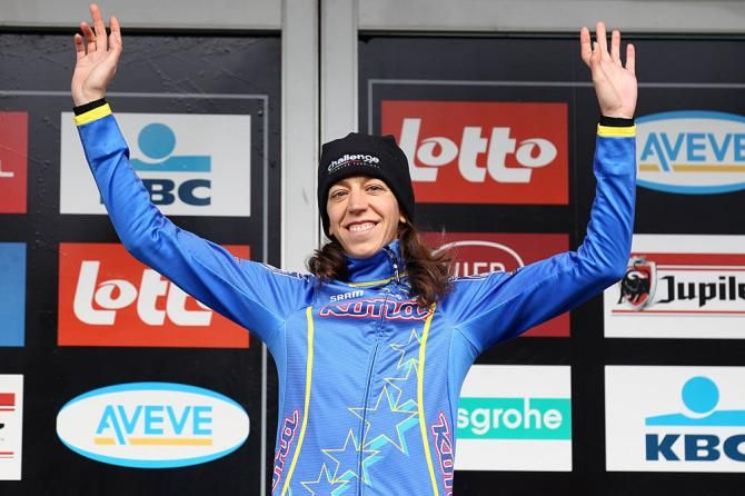 Helen Wyman (Kona Factory Racing) on the podium