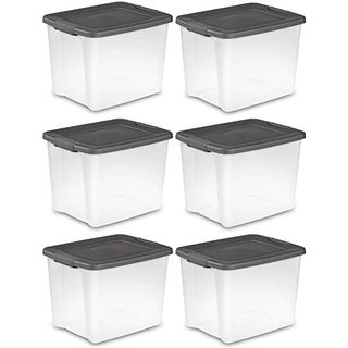 Clear Sterilite 50 Qt Shelftote, Stackable Storage Bin With Latching black Lid