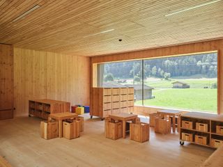 Furniture, walls and floors all in wood at Austrian Kindergarten