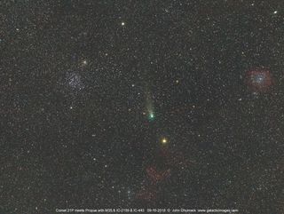 Comet 21P/Giacobini-Zinner passes near the bright star Propus (7 Eta Geminorum) in this image captured by astrophotographer John Chumack on Sept. 16, 2018.