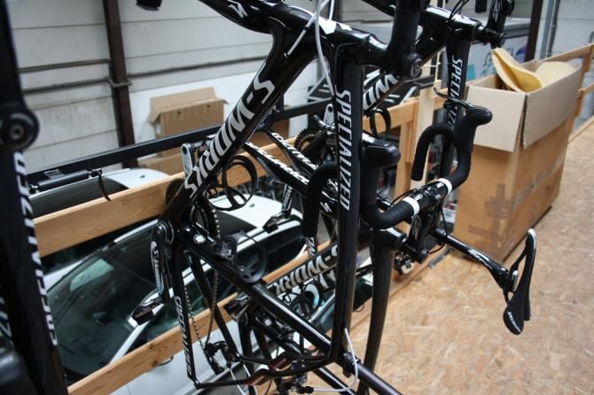 Spare bikes litter the service course but each frame is used for a purpose throughout the seasn