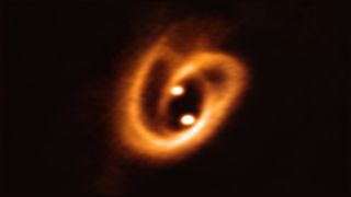The Atacama Large Millimeter/submillimeter Array (ALMA) captured this unprecedented image of two circumstellar disks, in which baby stars are growing, feeding with material from their surrounding birth disk.