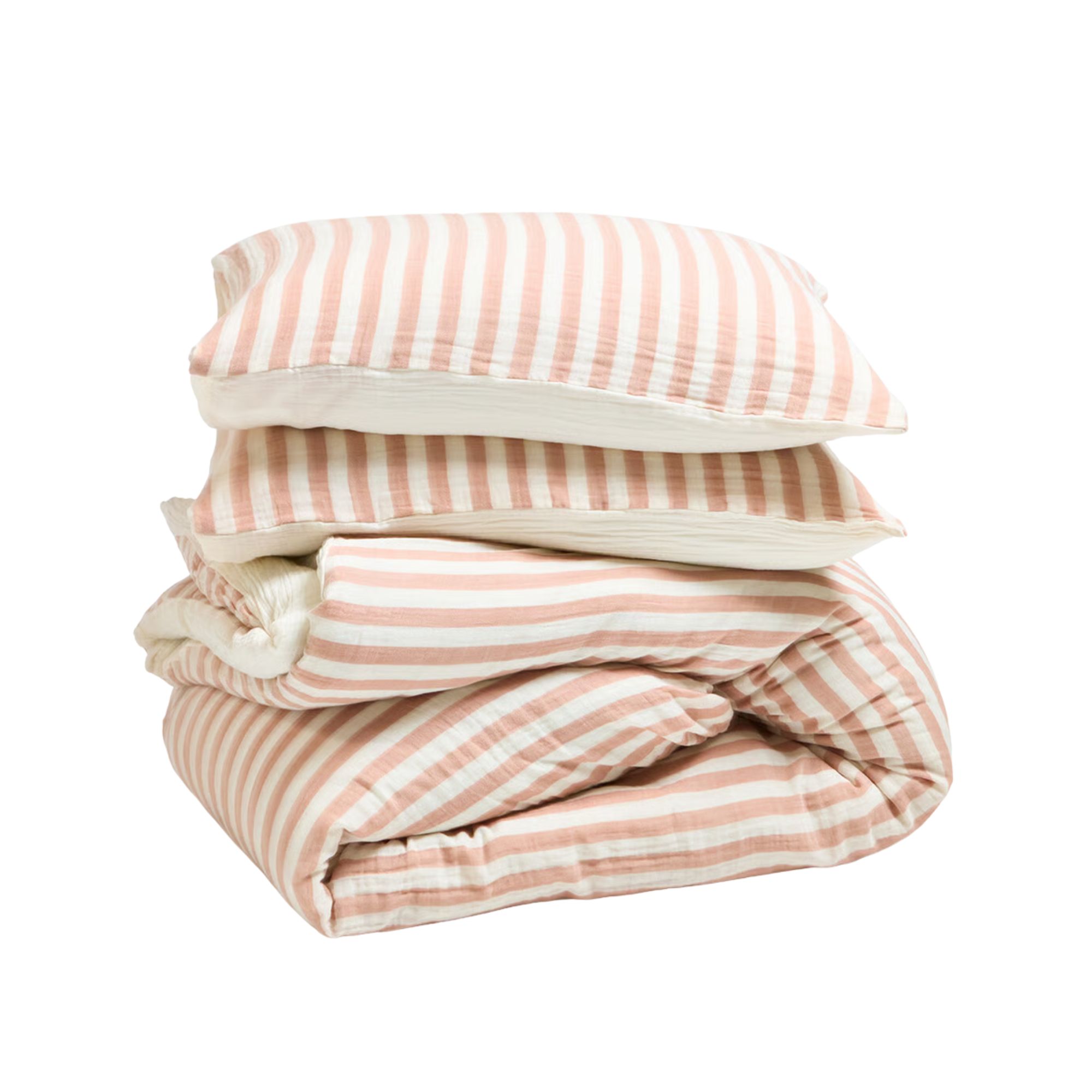 DUSK, Pink Muslin Striped Duvet Cover Set Double | Oliver Bonas