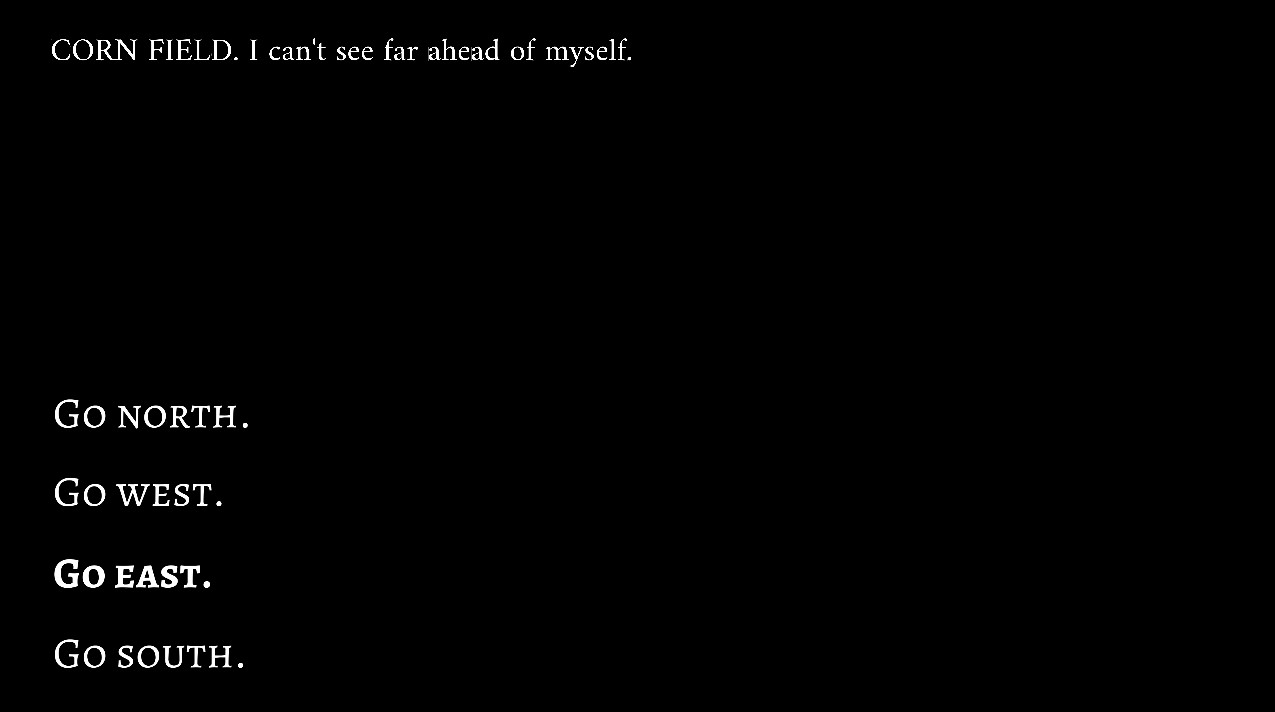 Welcome to the Dark Place screenshots of black background and pixel art trees