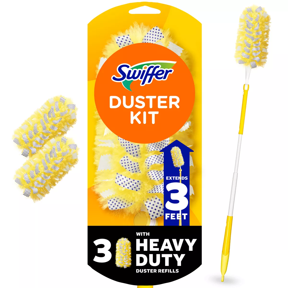 Swiffer Dusters Heavy Duty Extendable Handle and Duster Refill Dusting Kit - 4ct
