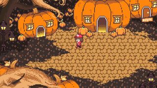 A screenshot shows the Pipkin protagonist wandering around giant pumpkins.