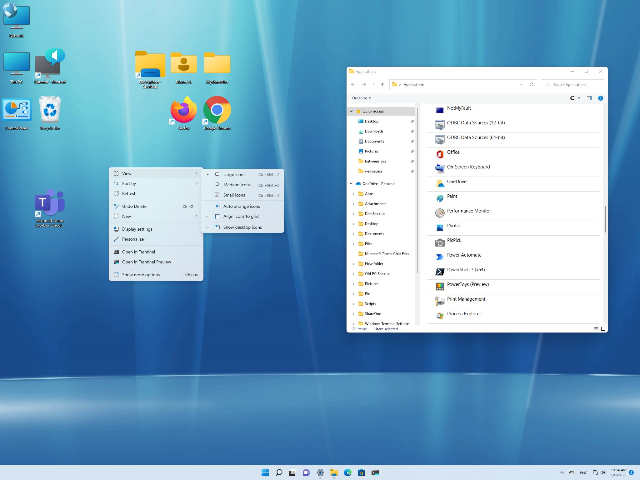 How do I open desktop icons shortcut?