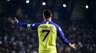 Cristiano Ronaldo, formerly of Real Madrid, in action for Al-Nassr on his debut in the Saudi Pro league.