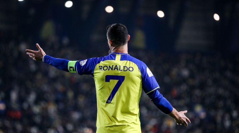 Cristiano Ronaldo, formerly of Real Madrid, in action for Al-Nassr on his debut in the Saudi Pro league.