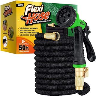 Flexi Hose Upgraded Expandable Garden Hose Pipe Including 8 Function Spray Gun Nozzle - Extra Strength With 2 Cm Solid Brass Fittings - No-Kink Flexible Garden Hoses (black 15 Metres)