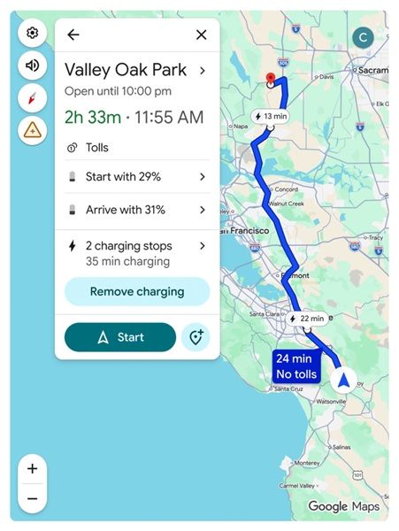 Google Maps in Android Auto will show EVs predictions for their battery, such as how much they'll arrive with, alongside the driver's entered starting percentage.