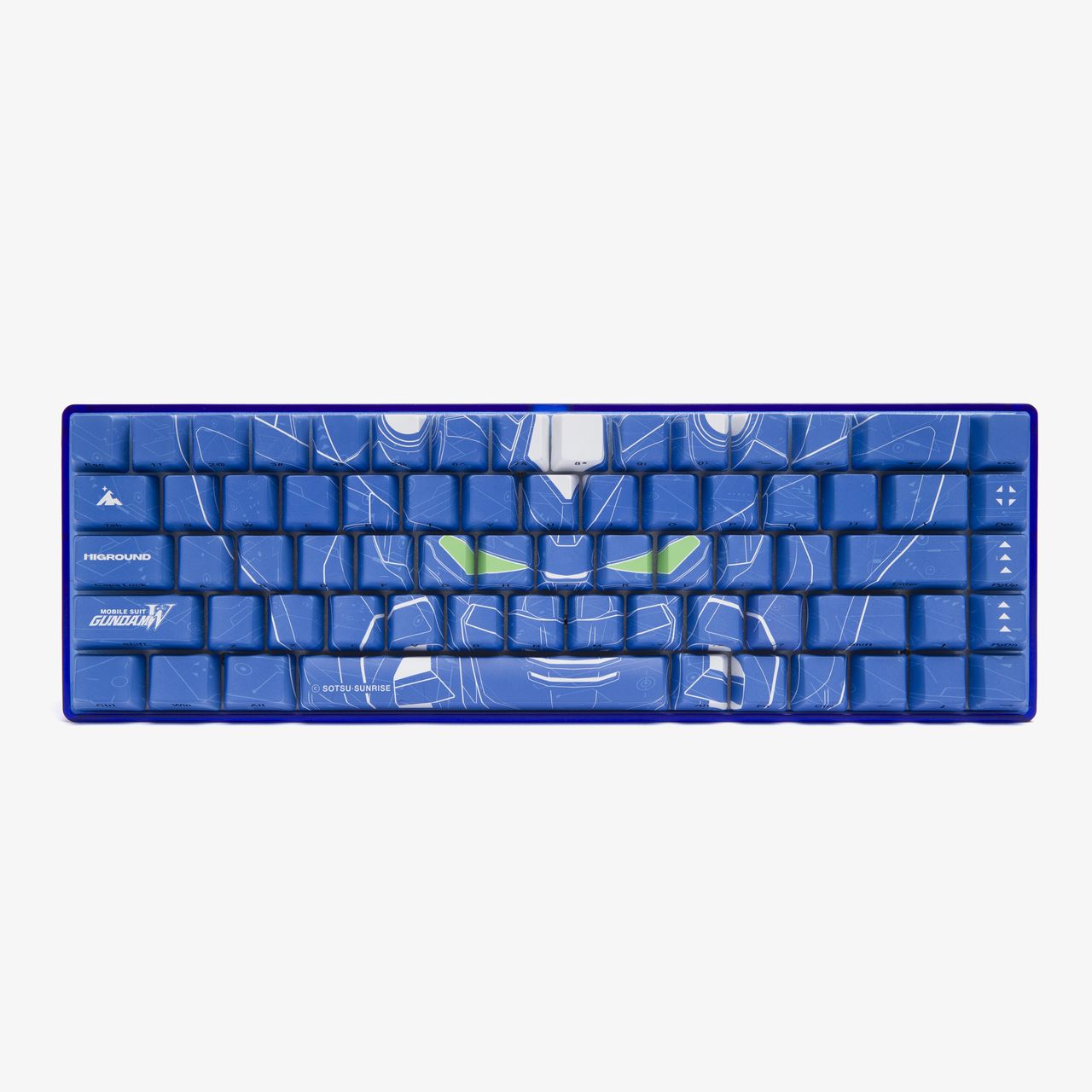 head on view of blue gundam face keycap set