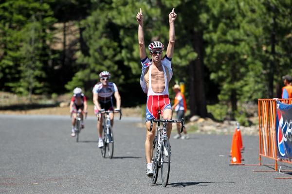 Marc De Maar (UnitedHealthcare-Maxxis) crosses the line with teammate Rory Sutherland behind in second.