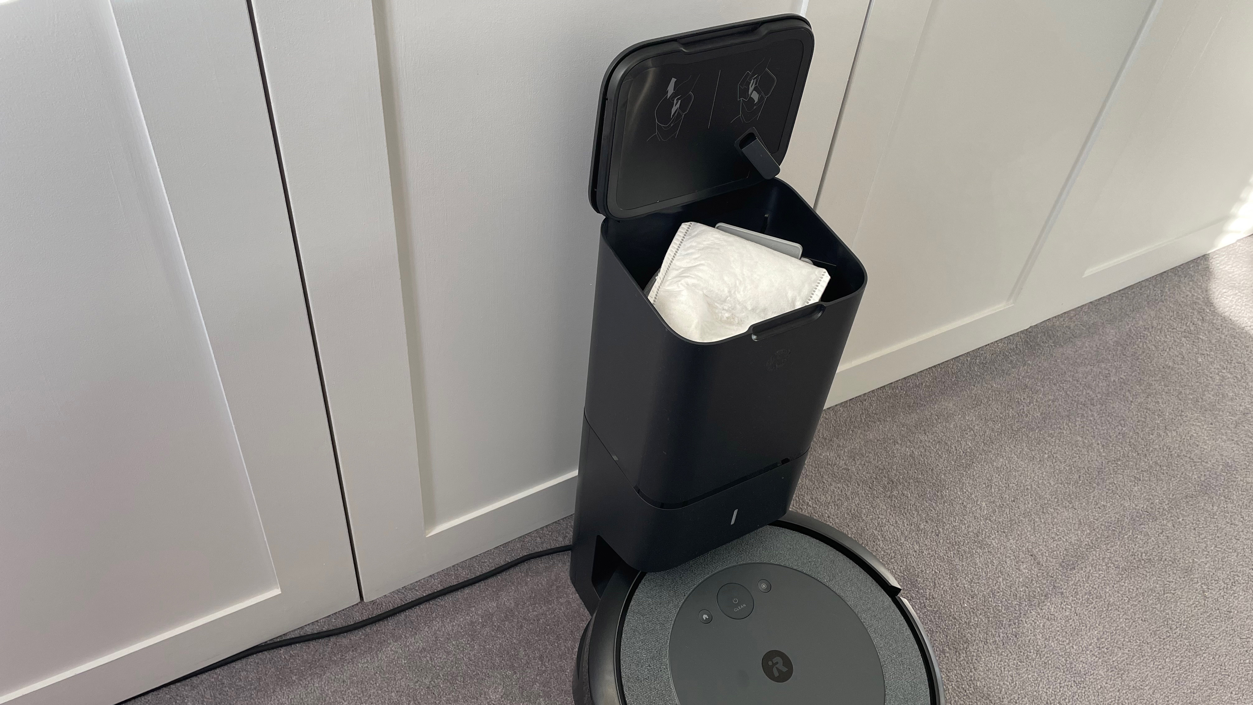 The self-emptying bin that comes with the iRobot Roomba i3 Plus