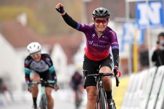 NOKERE BELGIUM MARCH 17 Arrival Amy Pieters of Netherlands and Team SD Worx Celebration Grace Brown of Australia and Team BikeExchange during the 3rd Nokere Koerse Danilith Classic 2021 Womens Elite a 124km race from Deinze to Nokere NokereKoerse on March 17 2021 in Nokere Belgium Photo by Mark Van HeckeGetty Images