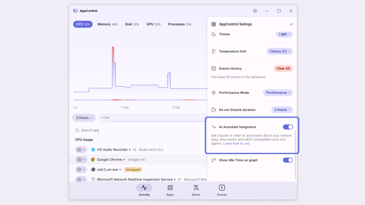 AppControl AI Integration toggle