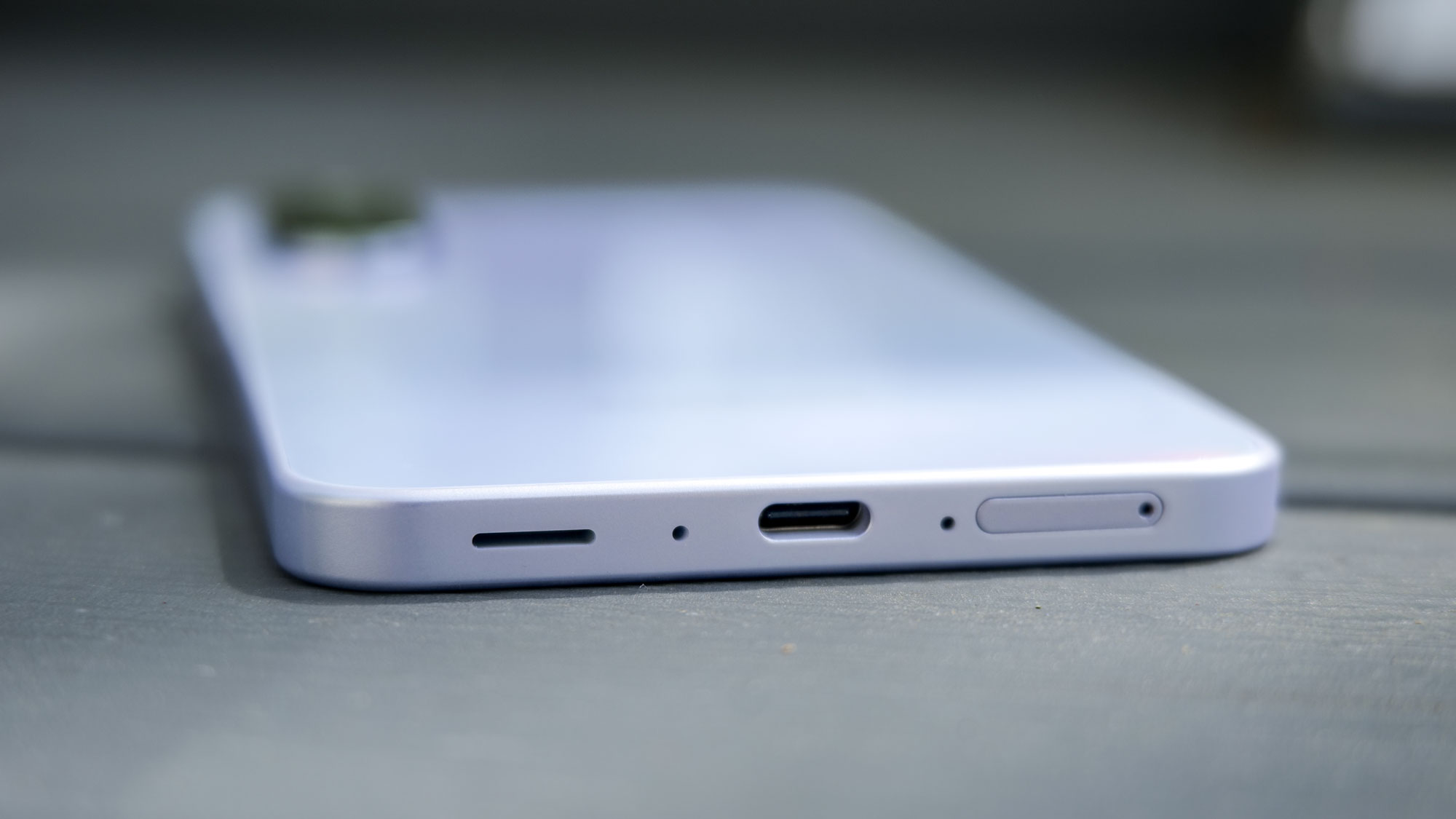 Samsung Galaxy A36 USB-C port closeup.
