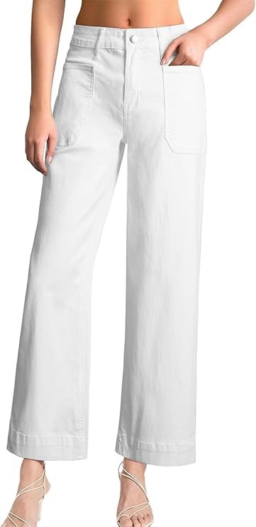 EVALESS, Evaless Womens Wide Leg Jeans High Waisted Stretchy Loose Denim Pants White Size 12