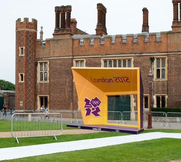 The podium is set up up in front of the palace