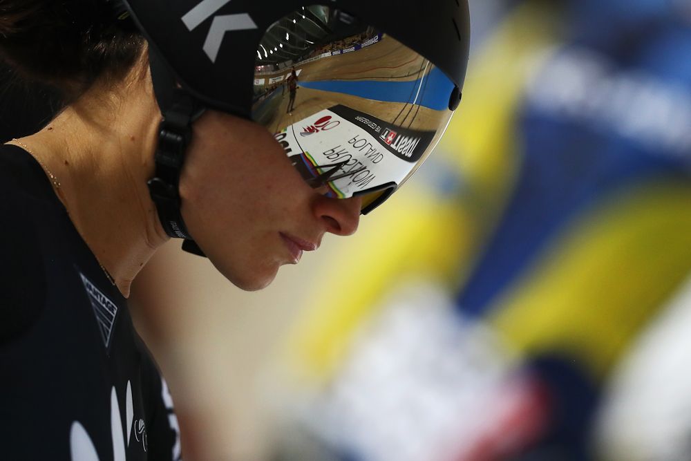 Natasha Hansen of New Zealand gets ready to compete in the Women's Sprint Qualifying on day two of the UCI Track Cycling World Championships
