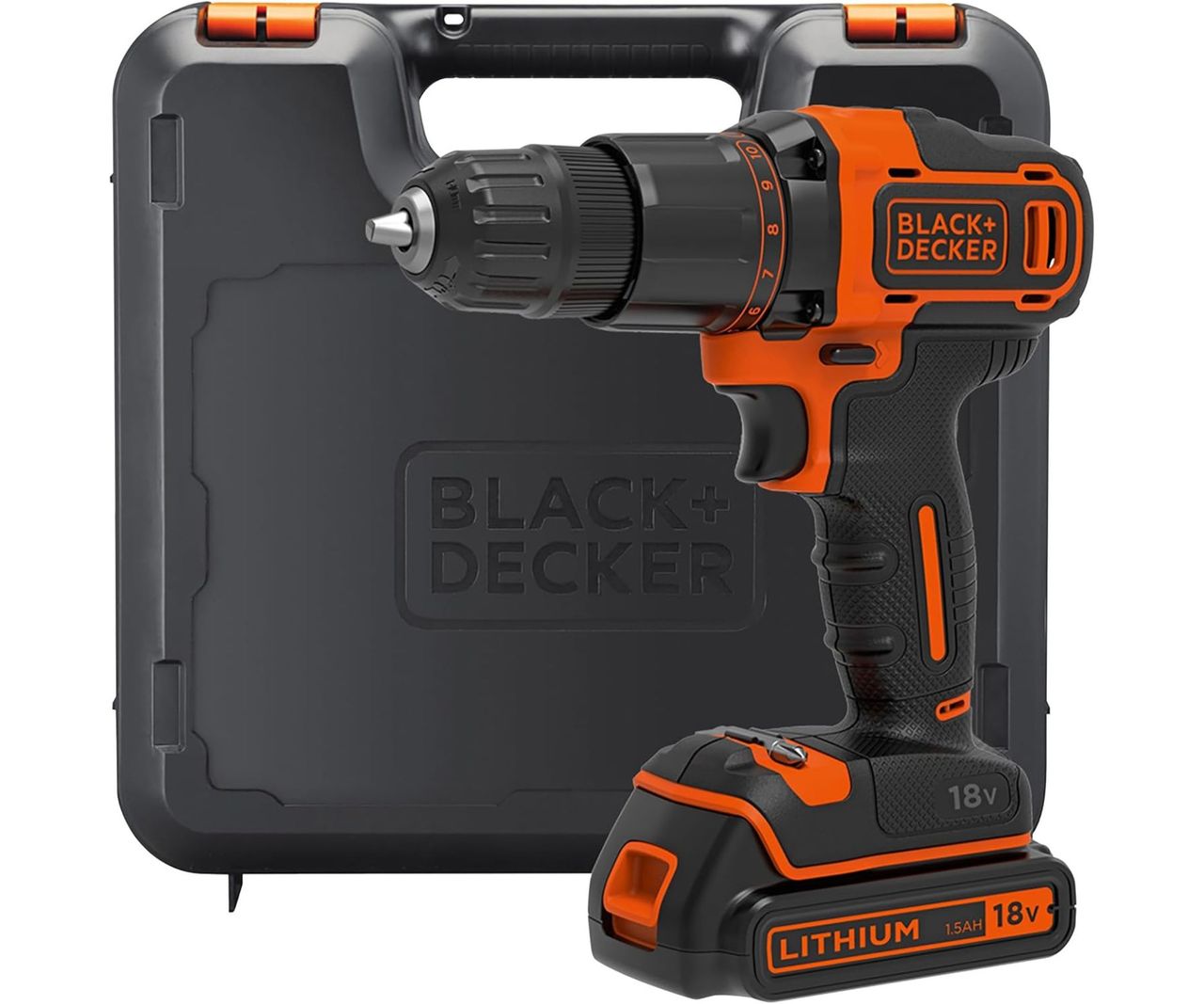 BLACK+DECKER 18V BCD700S1K-GB Hammer Drill large cut out on white background