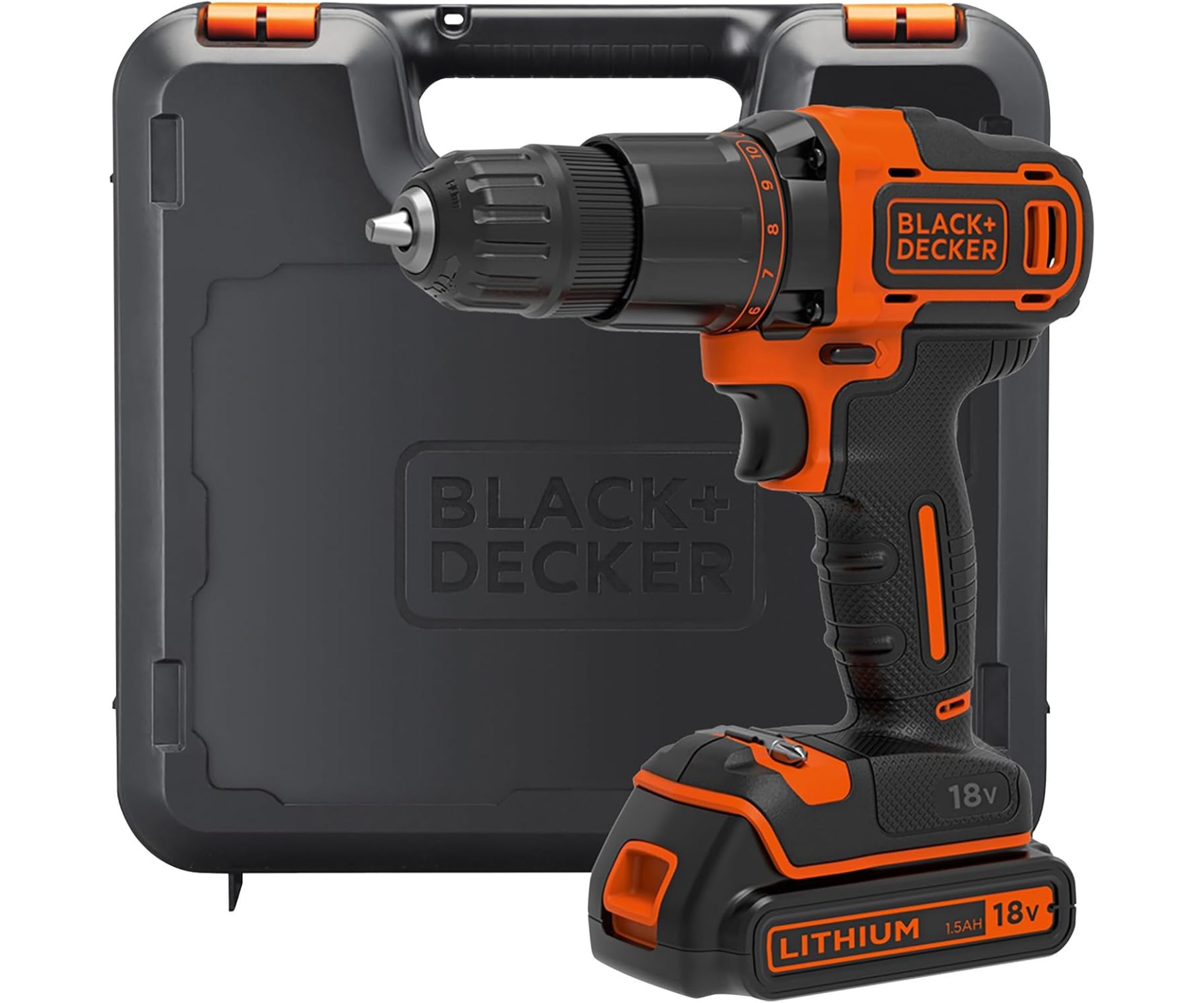 BLACK+DECKER 18V BCD700S1K-GB Hammer Drill large cut out on white background