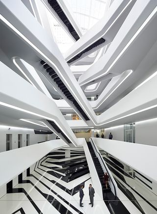 A series of staircases interconnect through central space