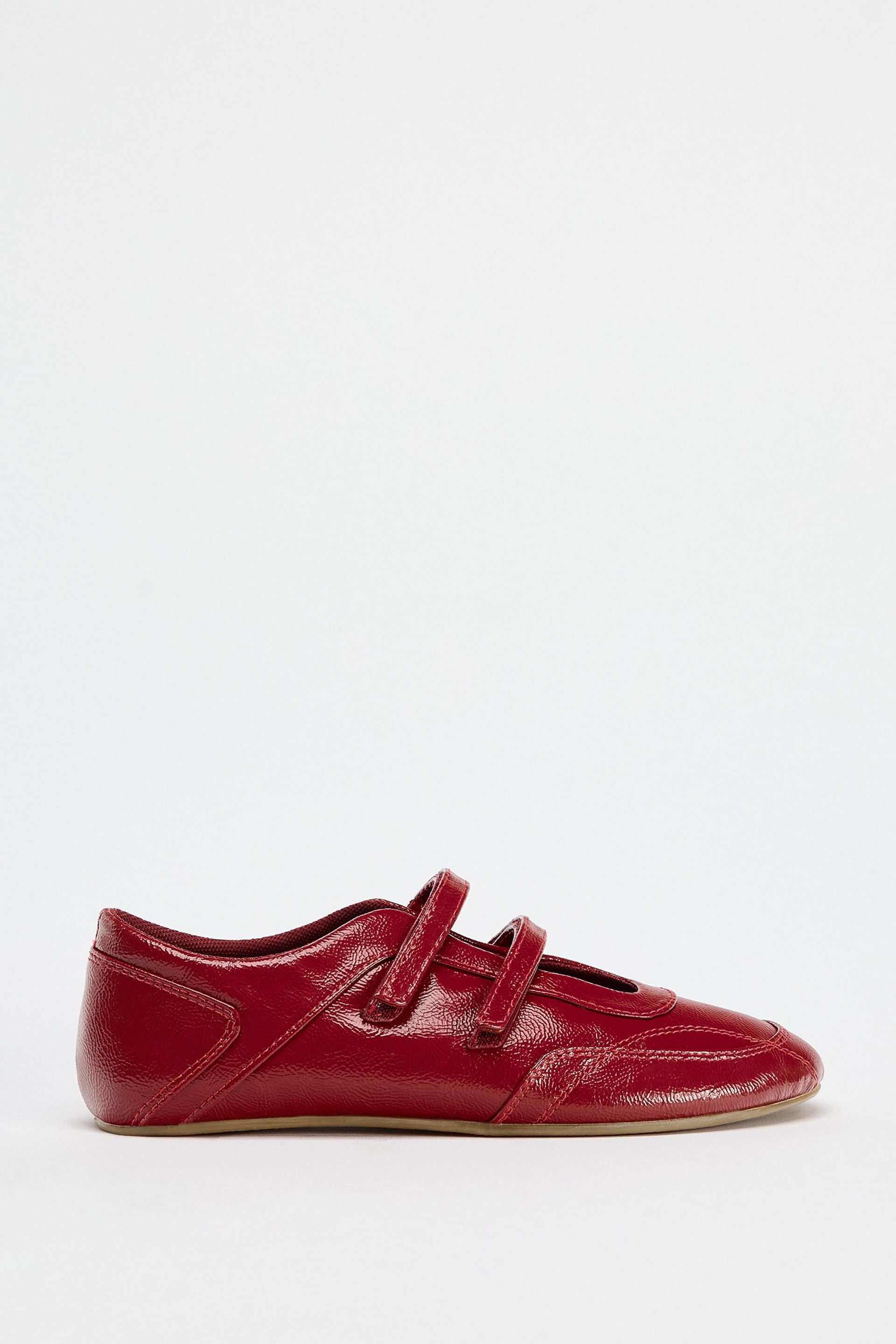 Double Strap Faux-Patent Ballet Flats