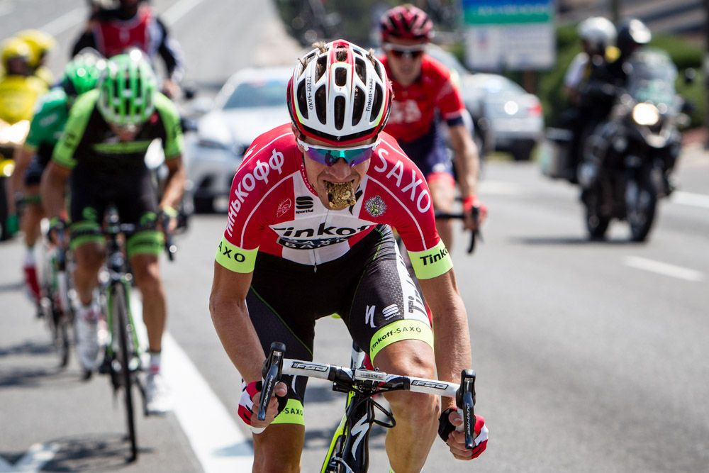 Chris Anker Sorensen (Tinkoff-Saxo) has lunch on the road