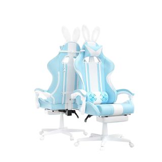 Two blue and white gaming chairs
