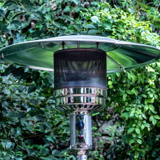 Closeup of gas patio heater in garden