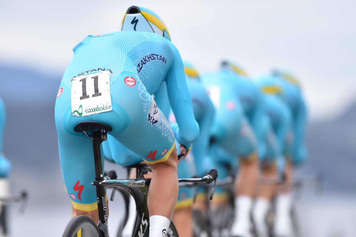Vincenzo Nibali at the back of the Astana train