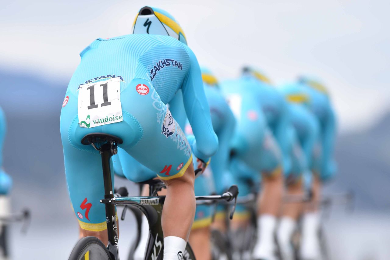 Vincenzo Nibali at the back of the Astana train