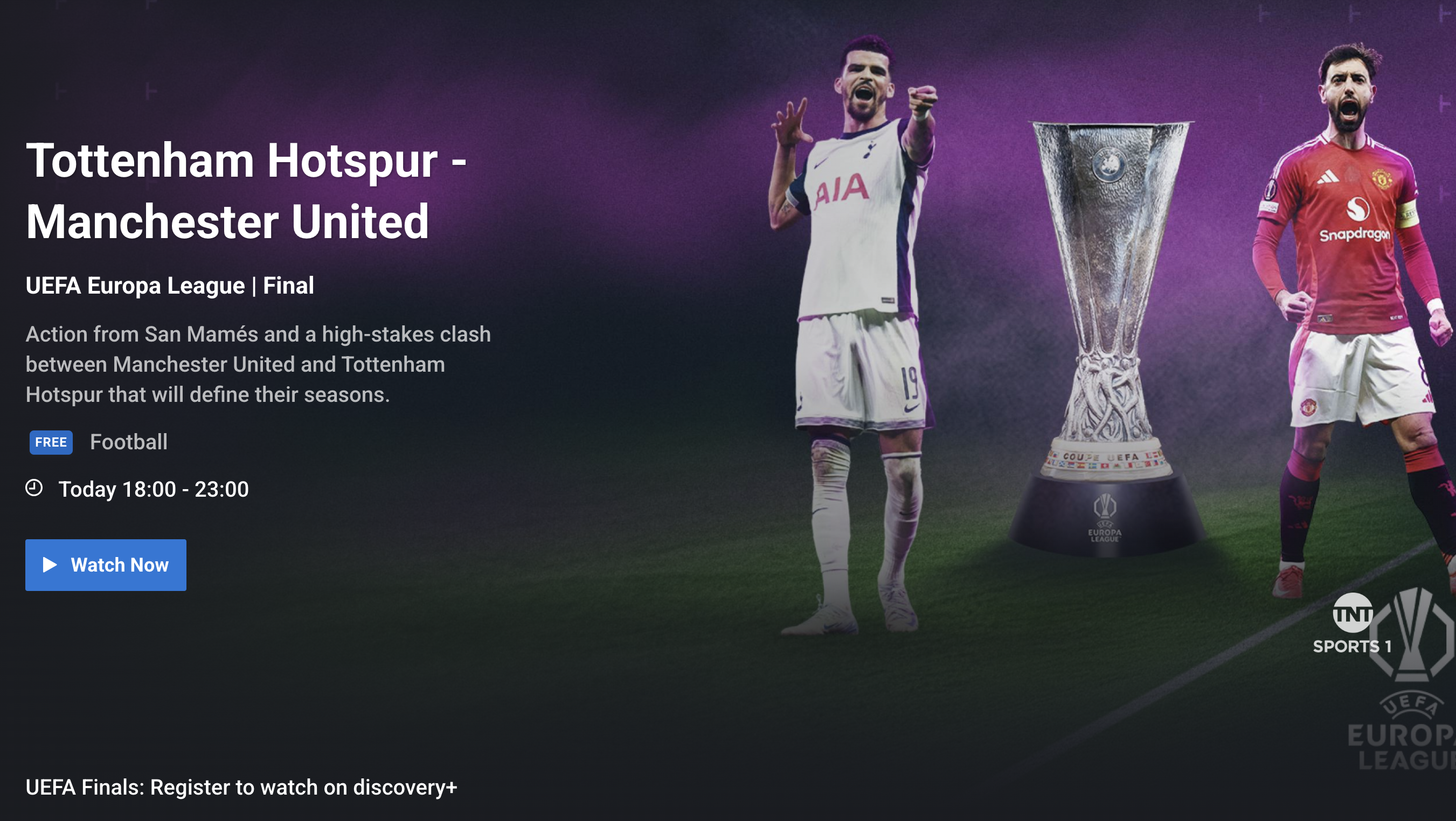 Discovery Plus Europa League Final 2025 free stream on screen